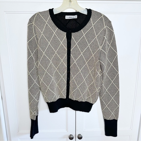 Zara Metallic Cardigan Button Front Geometric Momcore Academia - Picture 2 of 15